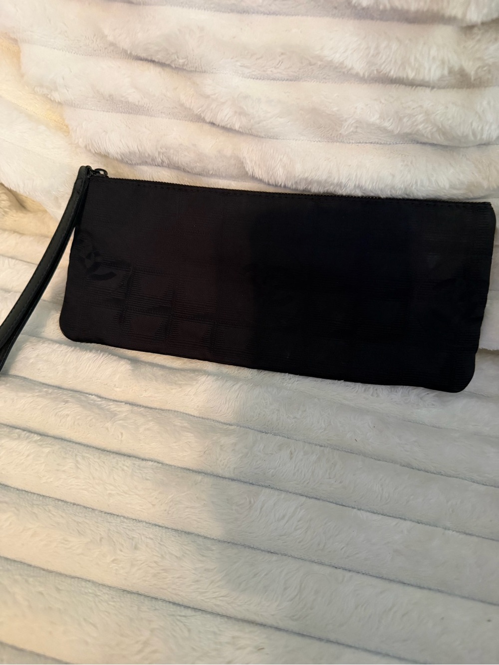 Vintage Chanel New Travel Line Black Jacquard Nylon Flat Pouch Clutch